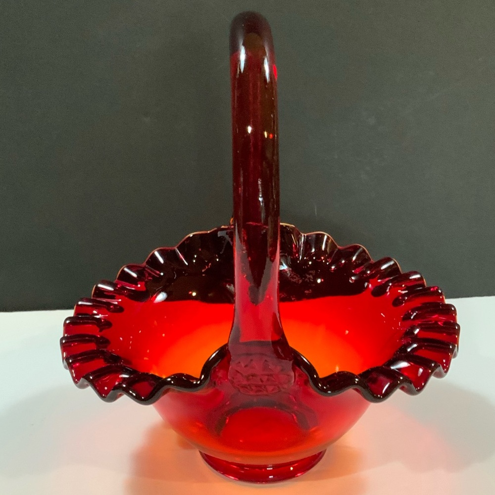 Fenton Basket Amberina Red Crimped Edge Vintage Glass
